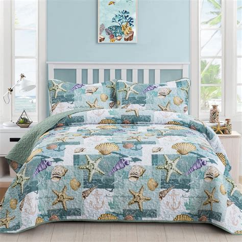 Amazon.com: Coastal Bedding Quilt Queen Size with 2 Shams, Nautical ...