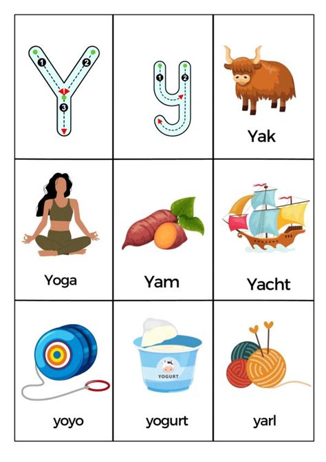 What Starts with Letter Y Words Worksheets Printable PDF