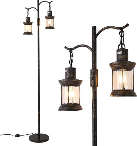 Asmymhd Vintage Dimmable Floor Lamp,2 Classical Lanterns Standing Lamp ...
