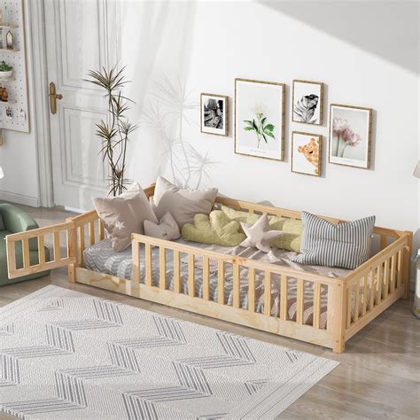 Free Shipping! UHOMEPRO Kids Toddler Bed with Fence and Door, Twin Size ...