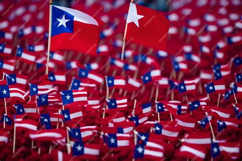 Premium Photo | A flag with the stars on it is in a crowd of red, white ...
