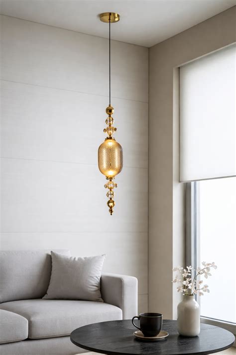 HDC Luxury Single Drop Glass Pendant Light in Gold Finish Modern Hangi