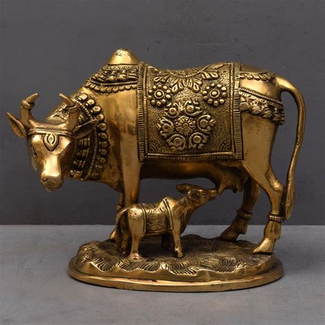 BRASS COW AND CALF IDOL ANTIQUE FINISH