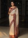Banarasee Handwoven Semi Katan Saree Zari Buta Design With Contrast Bo