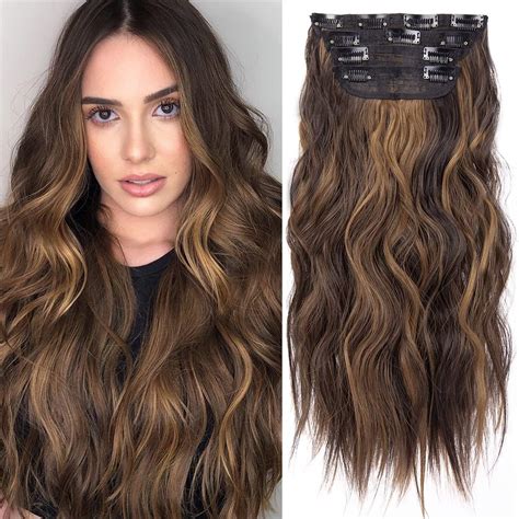 Amazon.com : Fliace Highlight balayage dark brown Hairpieces, Natural ...