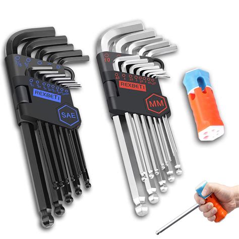 Buy REXBETI Hex Key Allen Wrench Set, SAE Metric Long Arm Ball End Hex ...