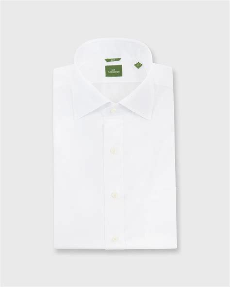 Slim-Fit Spread Collar Dress Shirt in White Poplin in 2024