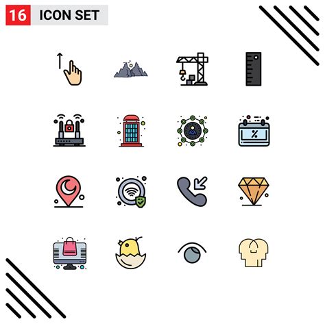 Set of 16 Vector Flat Color Filled Lines on Grid for internet ruler nature measure crane ...