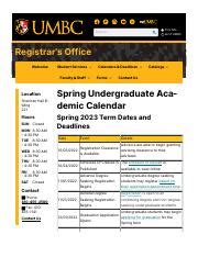 Spring Undergraduate Academic Calendar - Registrar's Office - UMBC.pdf ...