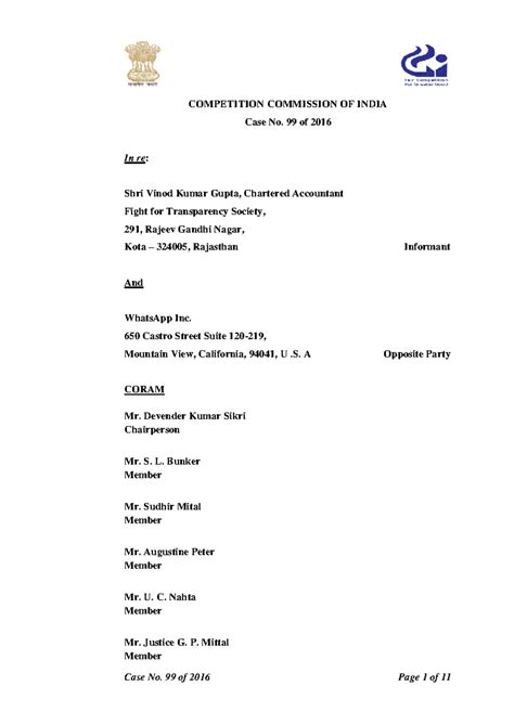 Order under Section 26(2) in Competition Case No. 99 of 2016 - Studocu