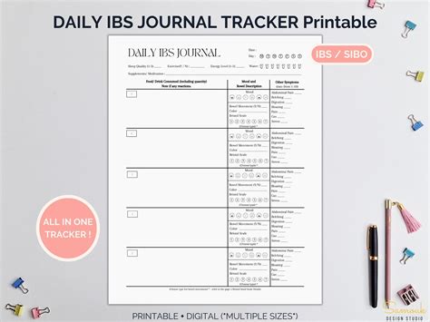 Daily IBS Symptom Diary, Irritable Bowel Syndrome Sheet, IBS Food Journal, Bowel Movement ...