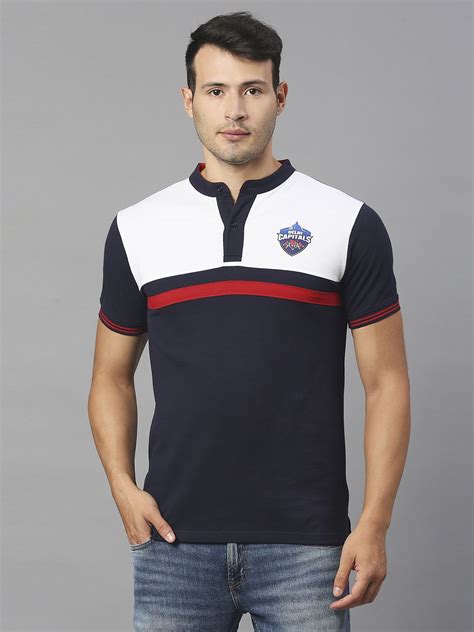 Buy Men Navy Blue and White Printed Polo Collar Polos From Fancode Shop.