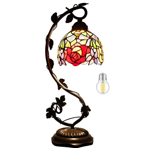 Buy WERFACTORY Tiffany Table Lamp Red Rose Style Stained Glass Reading ...