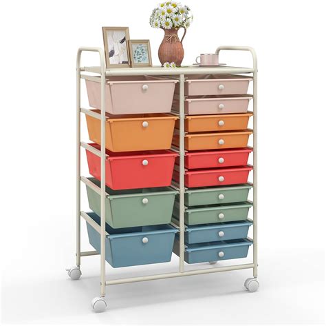 Giantex 15 Drawers Rolling Cart, Classroom Organizers, Storage Cart ...