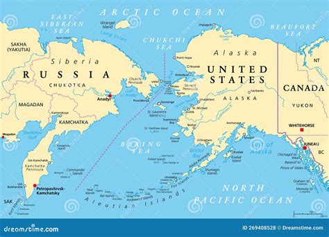 Maritime Boundary between Russia and United States, Political Map Stock ...