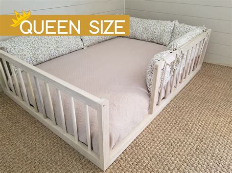 NEW! Queen Montessori Floor Bed With Rails Floor Bed Hardwood made in ...