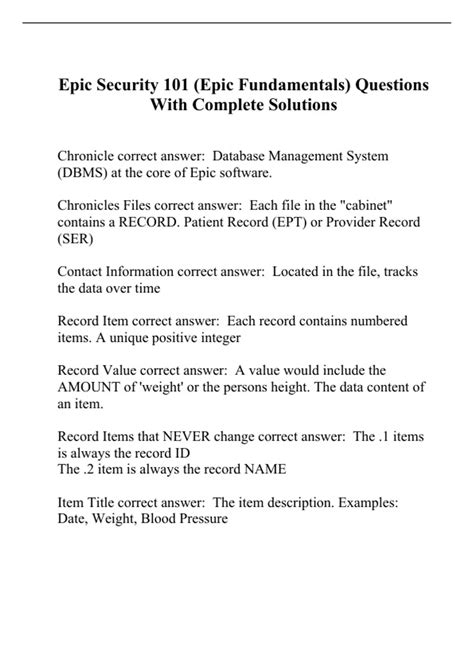Epic Security 101 (Epic Fundamentals) Questions With Complete Solutions ...