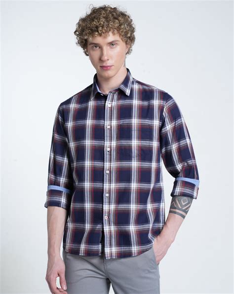 Mens Pointed Collar Long Sleeves Checks Shirt – Double Two