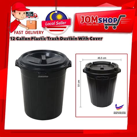 12 Gallon Tong Sampah PVC Garbage Dustbin with cover / Baldi/ Black ...