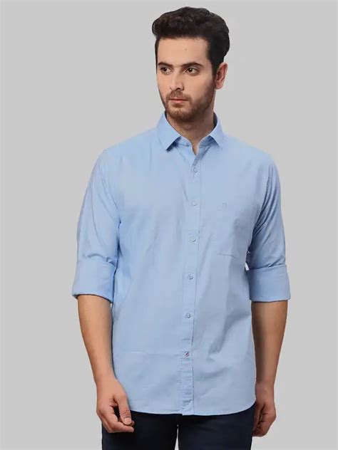 Men Blue Slim Fit Solid Cotton Shirts – MyRaymond