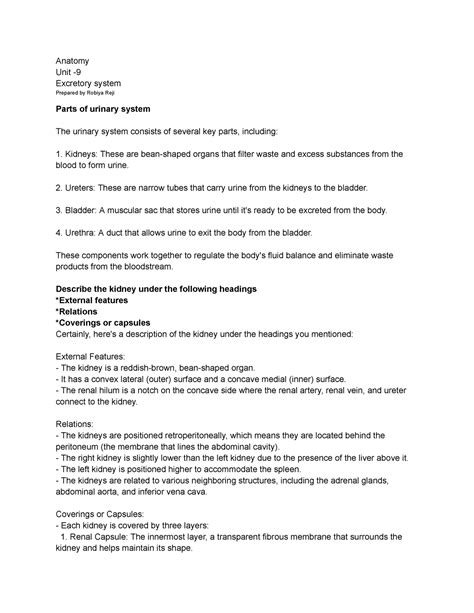 Important notes of Excretory system - Anatomy Unit - Excretory system ...