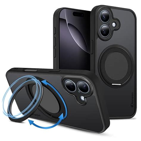 KARWAN®Matte Back Case Cover for iPhone 16 Plus with [360 Rotation O ...