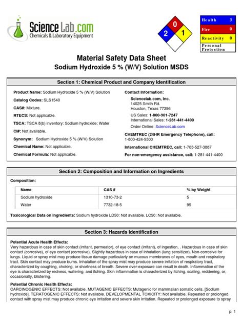 msds naoh 5% | Sodium Hydroxide | Dangerous Goods