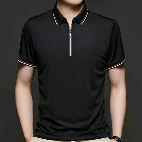 Nick Double Striped Collar Zip-Up Polo // Black (M) - Celino Short ...