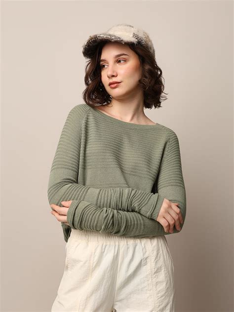 Green Structured Knit Pullover