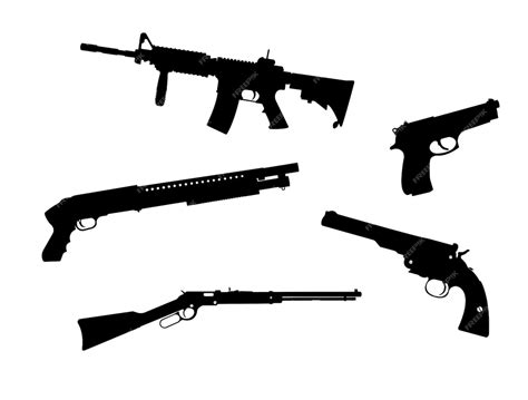 Premium Vector | Set of guns weapons silhouettes, firearm pistols black and white illustrations.