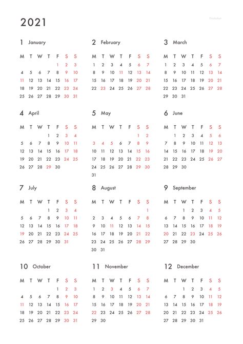 2021年シンプルカレンダー（PDF）作りました！無料でどうぞ。 | のほほんマネ活ライフ