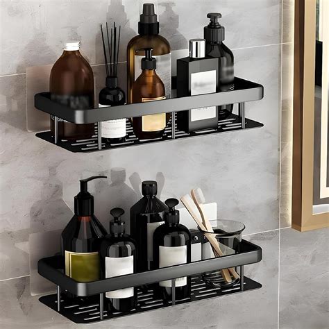 Pack of 2 Self-Adhesive Bathroom Shelf Organizer | No Drill Wall ...