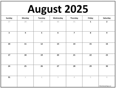 Free Printable August 2025 Calendar