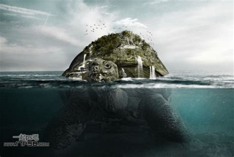 photoshop合成神奇的海龟岛