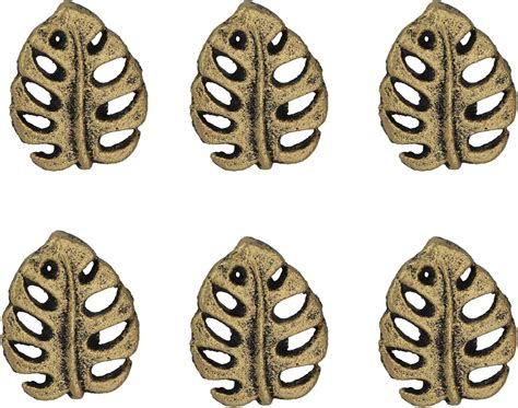 Buy Zeckos Set of 6 Gold Cast Iron Monstera Leaf Drawer Pulls ...