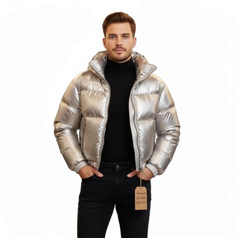 Buy Designer Silver Puffer Jacket – Metallic Glossy Cropped Bubble Coat ...
