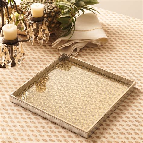 Gold & Silver Lazer Cut Faux Leather Square Platter - Large