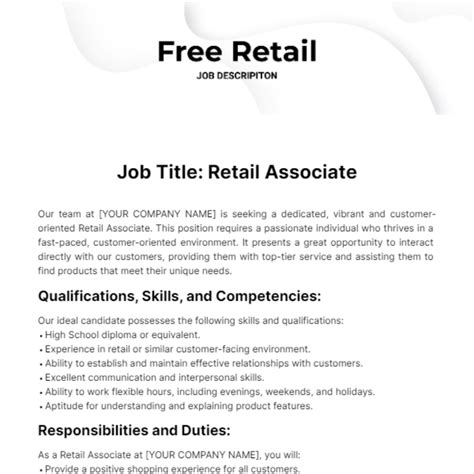 Free Retail Job Description Template to Edit Online