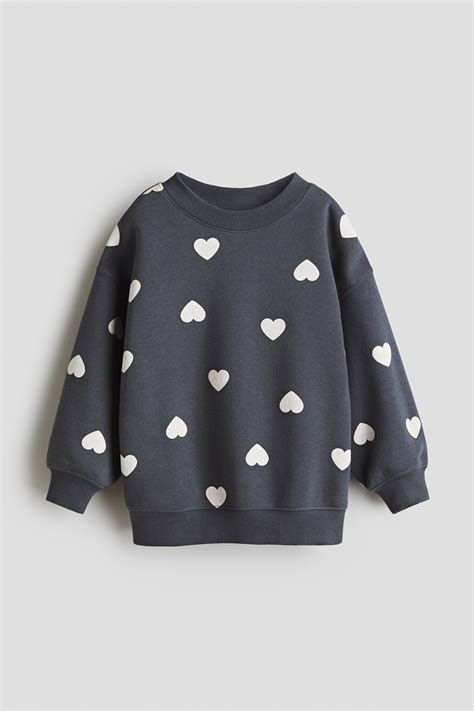 Dark grey/Hearts Oversized brushed-inside sweatshirt for kids | H&M IN
