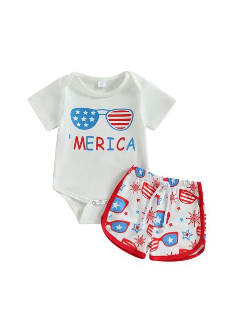 Bagilaanoe 4th of July Clothes for Newborn Baby Boy Letter Print Short ...