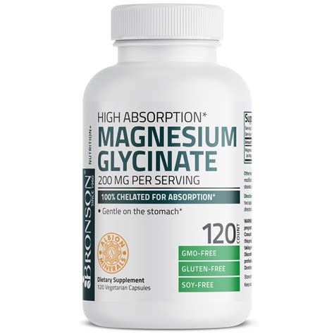 Bronson Magnesium Glycinate 200 MG per Serving 100% Chelated for High Absorption, Gentle On ...