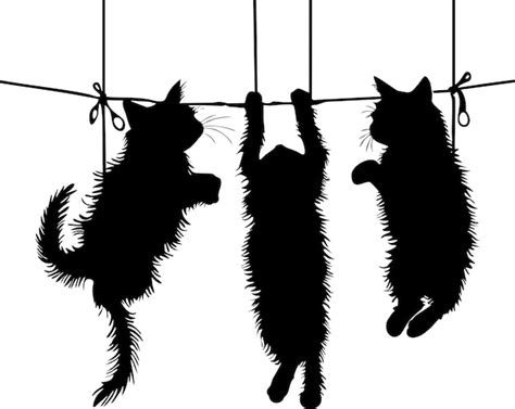 Silhouette hanging cats vector | Premium Vector