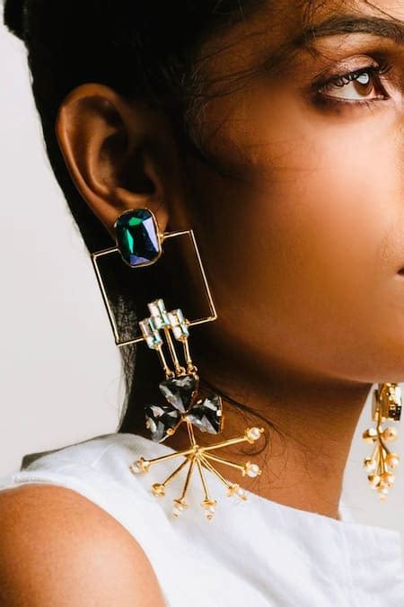 Buy Gold Plated Stone Sunray Pearl And Designer Earrings by Hetal Shah ...