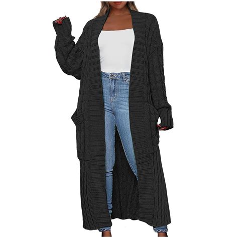 Long Cardigan Sweater Womens Open Front Long Sleeve Chunky Cable Knit ...