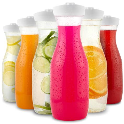 Plastic Juice Carafe with Lids (Set of 6) 32 oz Carafes for Mimosa Bar ...