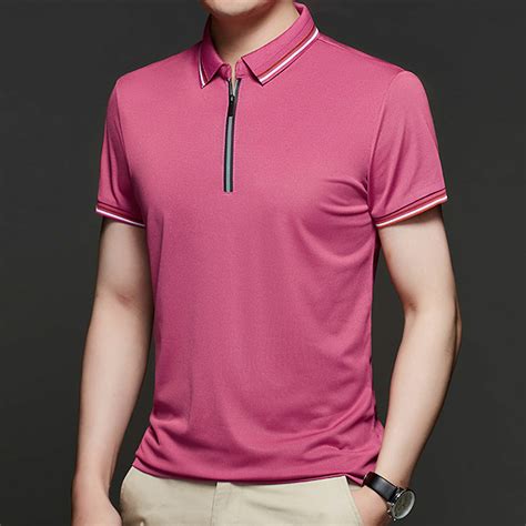 Nick Double Striped Collar Zip-Up Polo // Pink (3XL) - Celino Quarter ...