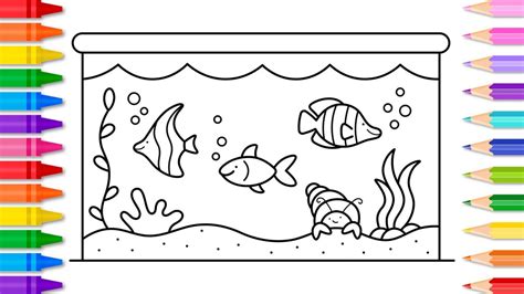 How to Draw a Fish Tank Aquarium Easy Step by Step 🐠🦀🐚💦Fish Tank ...