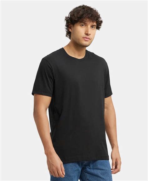 Buy Super Combed Cotton Rich Round Neck Half Sleeve T-Shirt - Black ...