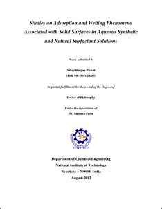 Studies on Adsorption and Wetting Phenomena Associated with Solid ...