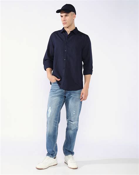 Regular Fit Linen Cotton Shirt with Signature Branding